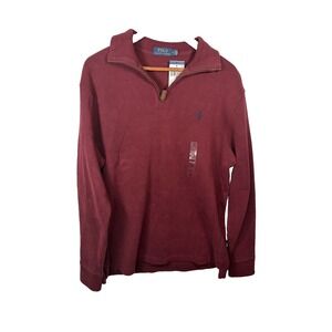 Polo Ralph Lauren Quarter Zip Sweater Men's Medium Red 100% Cotton Blue Pony